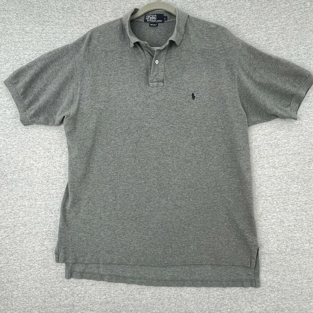 Ralph Lauren Polo Shirt Mens Large Gray Short Sleeve Collar Casual Classic Pony